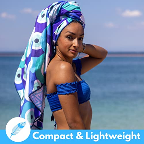 ECCOSOPHY Microfiber Beach Towel - Quick Dry, Sand Free and Oversized 71x35 | Super absorbent, lightweight, swimming, gym, extra large, pool, cruise, camping, yoga, travel, compact, carry bag, vacation - color: Santorini