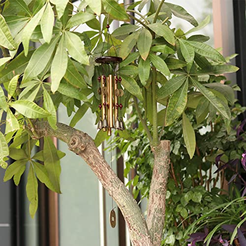 Chinese Traditional Retro 4 Tubes 5 Bells Bronze Yard Garden Outdoor Living Wind Chimes 60cm - size: GuanYin