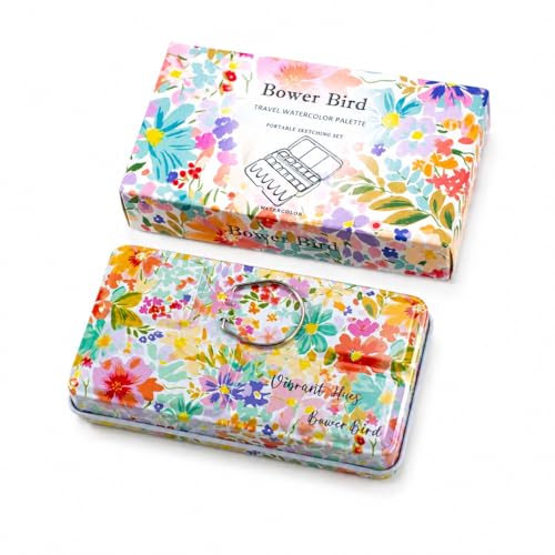 Bower Bird Travel Watercolor Palette,Portable Ceramic Palette,Empty Paint Palette,Small Travel Metal Paint Boxwith Porcelain Palette - color: 12well