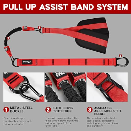 HOXWC Pull Up Assistance Bands, Adjustable Heavy Duty Resistance Band for Pull Up, 3 Pull Up Bands, Comfortable Fabric Feet/Knee Rest, Assistance Bands for Pull-Up, Home Fitness, Body Stretching - color: Red