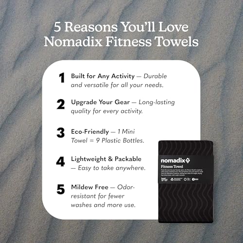 Nomadix Fitness Towel- Microterry Quick-Dry Gym & Yoga Sweat Towel, Odor-Resistant, Ultra Absorbent, Sand & Pet Hair-Resistant, Recycled Material, 30″×16″- Regenerative Black - color: Regenerative Black
