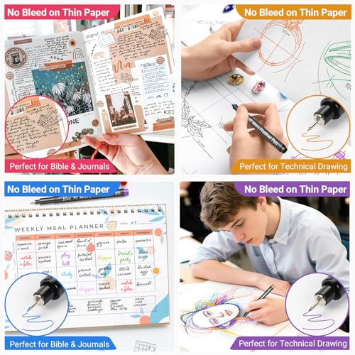 SAKEYR Point Micro Pens, 12 Colored 0.25mm Extra Fine Fineliner Pens, Quick-Dry Waterproof Ink, No Bleed-Through for Journaling, Bible Journaling, Planner, Sketching, Drawing, Note Taking