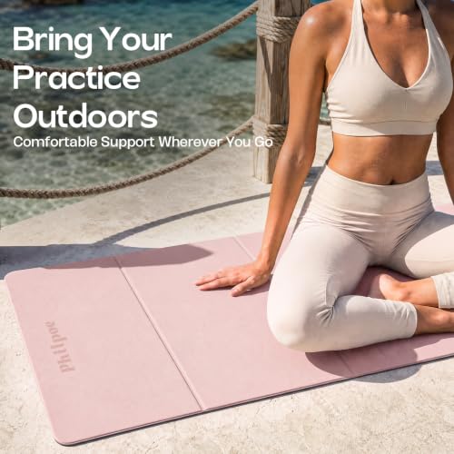 Foldable Yoga Mat, 70''x24''x0.24''(6mm)Non-slip POE Exercise Mat - color: Pink