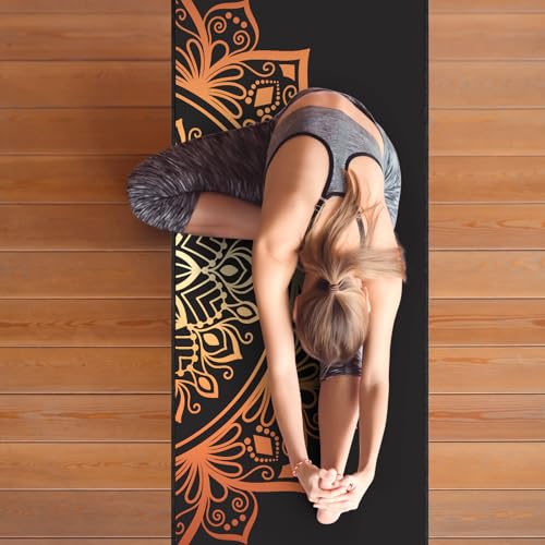 QiyI Hot Yoga Towel with Grip Dots, Non Slip, 70"x26", Golden Mandala - color: Luxury Golden Mandala, size: 70"x26"