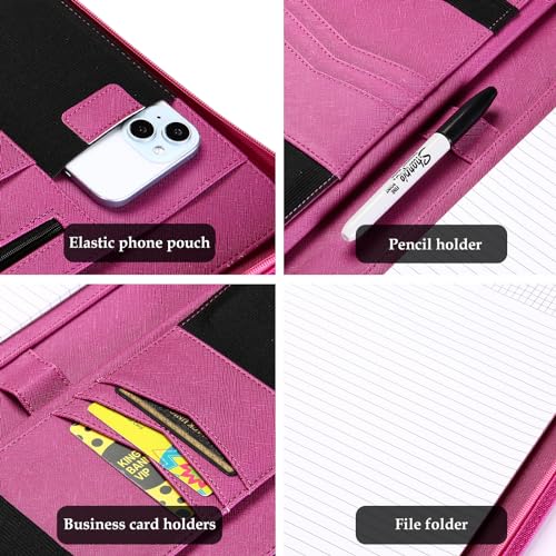 ProCase Portfolio Business Padfolio Folder with Zipper -Magenta | Conference Meeting Executive File Legal Document Organizer with Pockets Letter Size A10 Writing Pad Notepad Padfolio - color: Magenta