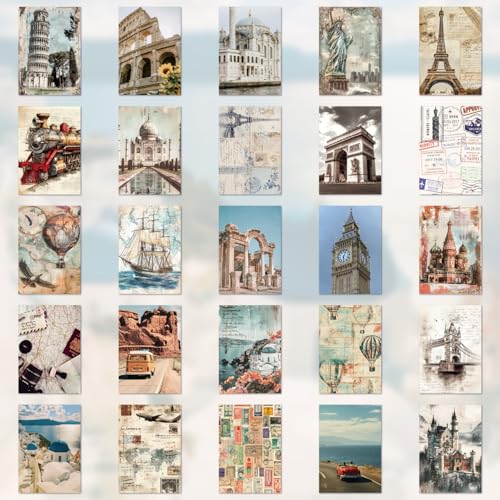 57 Sheets Vintage Travel Scrapbook Sticker Book, 500+ Vintage & Modern Stickers for Scrapbooking, 25 Pcs Ephemera Papers Art Scrapbook Supplies for Adults Teens Women Girls Junk Journal Journaling - style: Travel Style