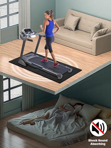 Treadmill Mat, 5'x2.5'/5.6'x2'/6.5'x3'/8'x3',6mm Thickness Exercise Equipment Mat for Carpet Hardwood Floors, Compatible with Walking Pad,Spin Bike,Elliptical Trainer,Rowing Machine - size: 55"L x 25"W x 0.2"Th
