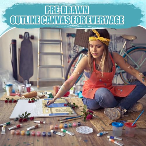 Sherr 96 Pcs 12 Sets Pre Drawn Canvas Kit for Painting Craft Sip and Paint Kit for Adults Pre Printed Canvas Painting Favor for DIY Birthday Gifts Adult's Date Party, 8 x 10 Inches (City) - style: City