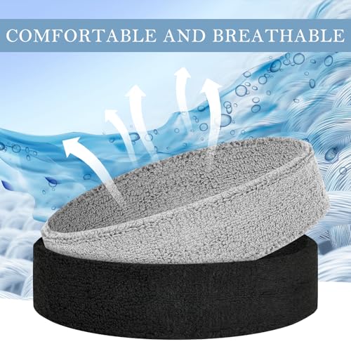 4 Pack Cotton Terry Sweat Headbands for Men Women Running Gym - color: Black/Gray/White