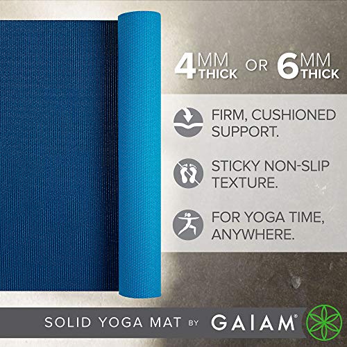 Gaiam Yoga Mat, Solid Color Non-Slip, 6mm - color: Navy/Blue, size: 68"L x 24"W x 6mm Thick