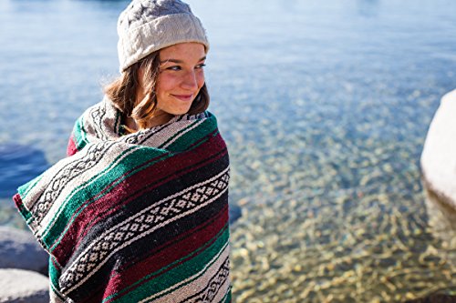 Open Road Goods Thick Mexican Blanket- Red/Maroon, and Green Colors. Great as a Mexican Yoga Blanket, Beach Blanket, Picnic Blanket, or Mexican Style Decorative Throw