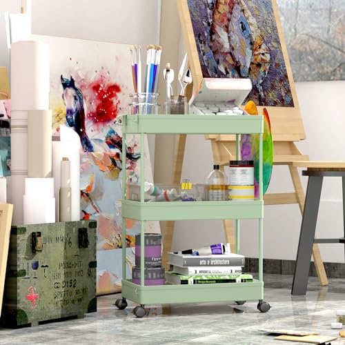 SPACEKEEPER 3 Tier Rolling Cart, Bathroom Cart Organizer with Wheels, Green - color: Green, size: 3 Tier