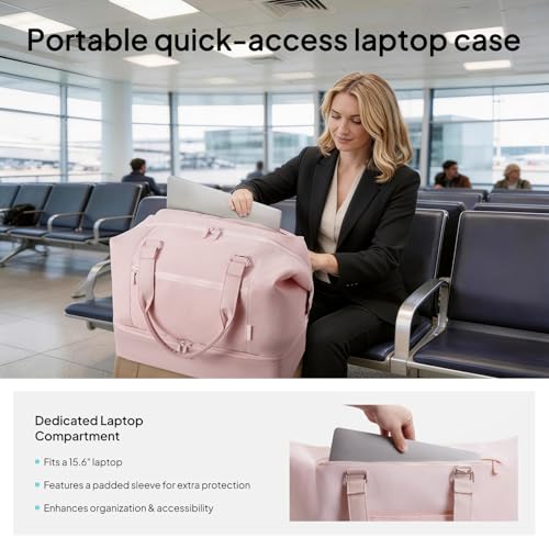 Travel Duffle Bag for Women, 40L Weekender Bags Airline Approved Carry On with Shoe Compartment & Waterproof Wet Pocket, Durable Nylon Weekender Overnight Bag for Travel, Gym, Business Trip, Pink - color: Pink