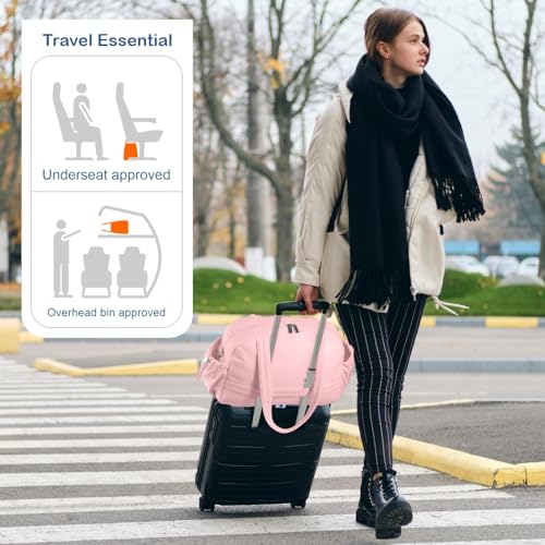 TOPDesign Travel Duffel Bag for Women, Puffer Gym Bag Sports Tote with Wet Pocket, Carry On Weekender with Luggage Sleeve (Baby Pink) - color: Baby Pink