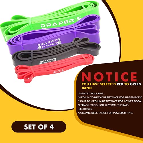 Draper's Strength Heavy Duty Resistance Stretch Loop Bands for Powerlifting Workout Exercise and Assisted Pull Ups - color: #11 4 Band Set Red-Green