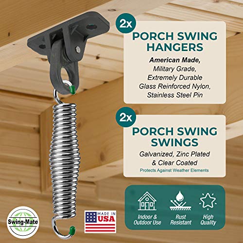 SwingMate Porch Swing Hanging Kit - 750 Lbs. Capacity - Proudly Made in The USA - Patented Heavy-Duty Suspension Swing Hangers and Springs for Hammock Chairs or Ceiling Mount Porch Swings - (Chrome) - color: Chrome