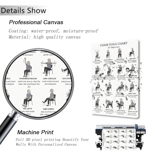 DQYZNYC Chair Yoga Chart Poster Framed Print Seated Exercises for Seniors and Beginners Canvas Wall Art Yoga Room Living Room Bedroom Gym Decor 12x18 Inch B - color: Wrapped Canvas-B, size: 18"L x 12"W