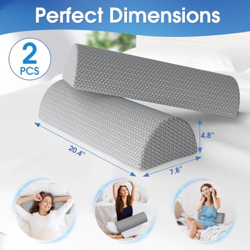 2 Pack Knee Pillow for Back Sleeping Memory Foam Half Moon Bolster Pillow | Under Knee Support, Ankle & Foot Comfort Orthopedic Pillow for Side Sleepers (Grey, 20.4" x 8" x 4.9") - color: Grey, size: Standard-2pack
