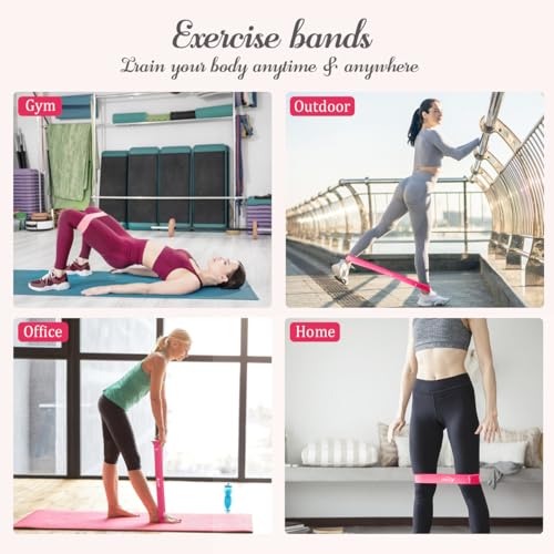 VEICK 5-Level Resistance Loop Bands Set for Strength Training & Pilates - color: Light Pink