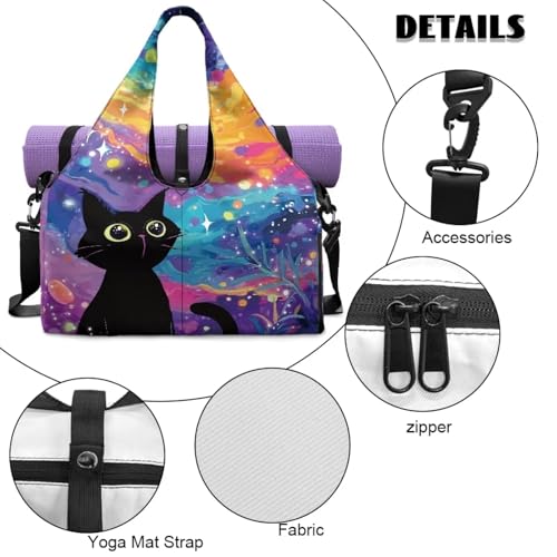 Gym Bag with Yoga Mat Holder Large Tote Bag With Multi Pockets for Women Men Dry Wet Separated Pocket Carryall Yoga Tote Bag for Pilates Travel Workout Office - color: Cosmic Starry Sky