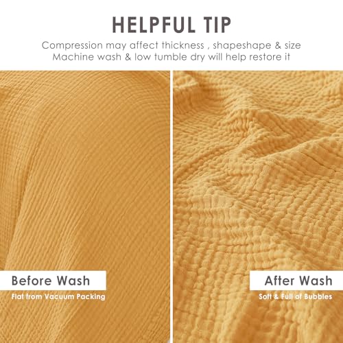 EMME Cotton Muslin Large Throw Blanket Couch Breathable Gauze Soft Lightweight Bed Blankets Adults (Heather Yellow, 50"x70") - color: 12 - Yellow, size: Large Throw (50" X 70")