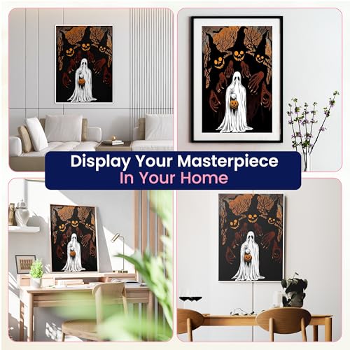 Modern Merch Diamond Art Halloween, Scary Monster and Ghost Diamond Dots for Adults, Jewel Art Painting Kits, Gem Arts and Crafts for Adults, Round Drill 12x16 - color: Halloween Ghost