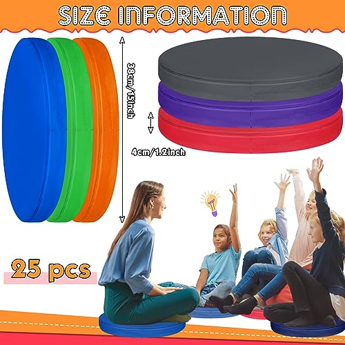 Timgle 25 Pcs Floor Cushions for Classroom 15 Inch Flexible Seating Bulk with Handles 1.6 Inch Thick Foam Floor Pillows Portable Seating for Home School Kindergarten Daycare Nursery Playroom(Round) - style: Round