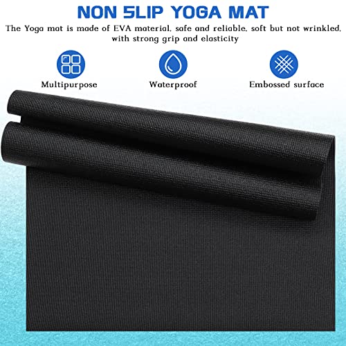 Riakrum 20 Pieces Exercise Yoga Mat Workout Mat with Strap 68 x 24 Inch Fitness Gym Mat Yoga Mat Non Slip for Women Men Gym Home Supplies(Black)
