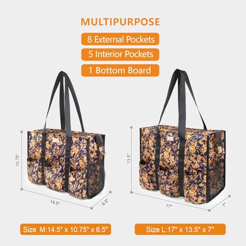 TOPDesign Utility Water Resistant Tote Bag with 13 Pockets, Zipper Closure - color: Baroque Gold, size: Large