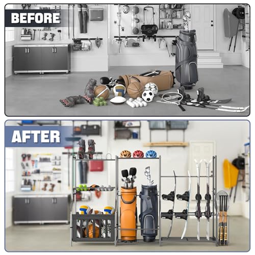 WALMANN Garage Sports Equipment Organizer Stand, Freestanding Ski Rack