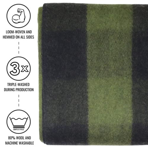 Arcturus Military Wool Blanket - Warm, Thick, Washable - Great for Outdoors, Camping, Stadium Blanket, Picnics, Travel - Car & Bushcraft Survival Kits - color: Green Buffalo, size: Twin