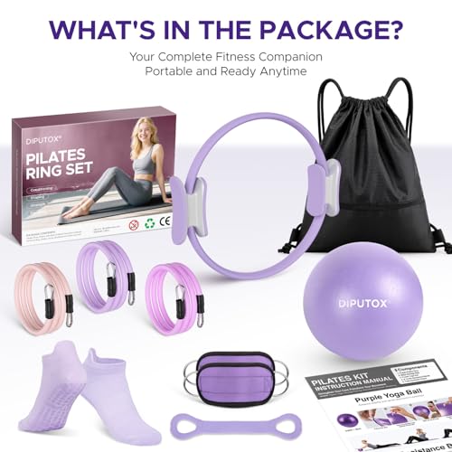 Pilates Ring Kit for Women, Pilates Equipment Accessories, Home Workout Set with Magic Circle, Mini Exercise Ball, Ankle Resistance Bands & Yoga Socks, for Fitness, Toning & Better Me Gifts - size: 10 Count(Pack of 1)