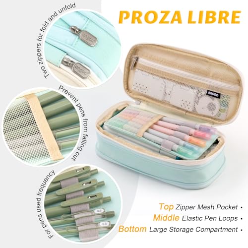 EASTHILL Big Capacity Pencil Pen Case Office College School Large Storage High Capacity Bag Pouch Holder Box Organizer Blue (Cyan) - color: Cyan