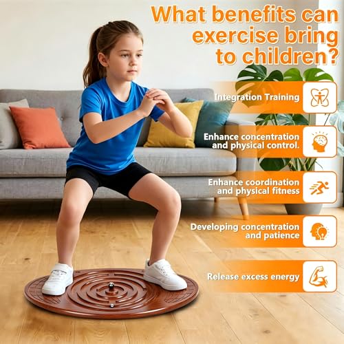 Wooden Balance Board With Maze, Wobble Board for Kids | for Toddlers, Teens & Adults for Exercise Training, Wobble Balance Board for Core Training, Rated for 440 Pounds of Weight
