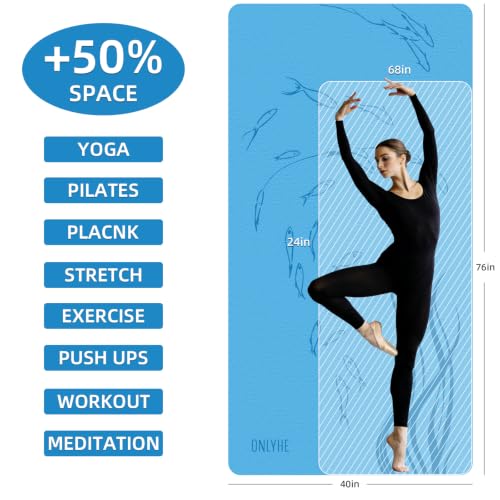 Extra Wide Yoga Mat 76"x40"x10mm TPE Non-Slip Fitness Exercise Mat - color: Medium blue + Dark blue