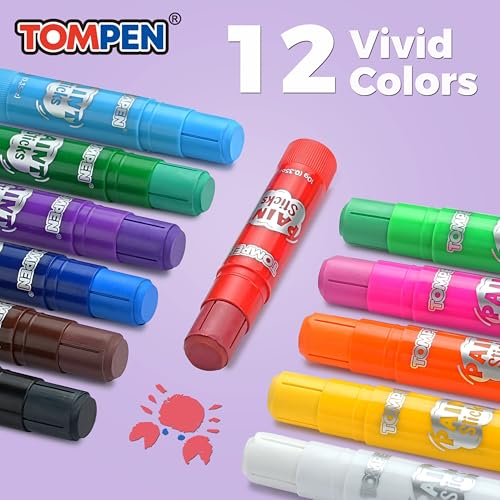 Tempera Paint Sticks for Kids & Artists,96 Pack 12 Vibrant Color,Non-Toxic,Quick Drying,Classic Rainbow Colors,Washable Solid Paint Crayons,Ideal for School Classroom Art Projects & DIY Crafts