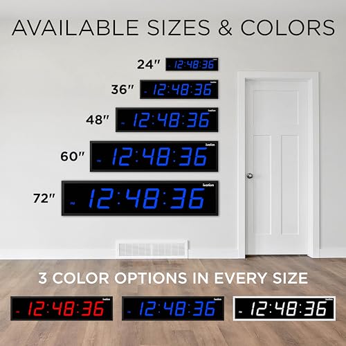 Ivation Oversized Digital Wall Clock with Large LED Display & Timer, 36" | Multi-function with Timer, Stopwatch, Alarms, Temp & Date, Aluminum frame, 6 Brightness levels, Time memory, Remote | Blue - color: Blue, size: 36" Inch