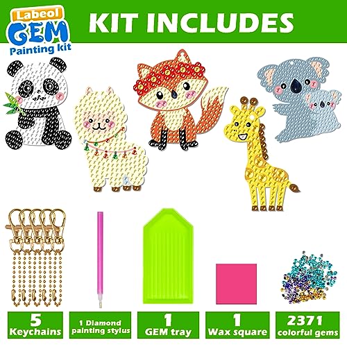 Labeol Arts and Crafts for Kids - Creat Your Own GEM Keychains-5D Diamond Painting by Numbers GEM Kits for Kids Girls Toddler Age 6-7 6-8 10-12 - style: Animal