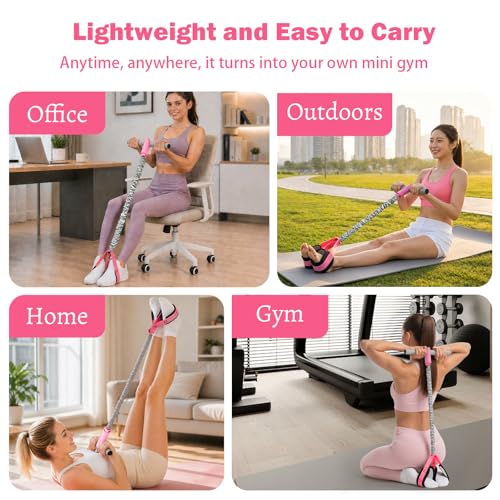Pedal Resistance Band with Handles, 6-Tubes Natural Rubber Exercise Band - color: Upgraded-Grey Pink