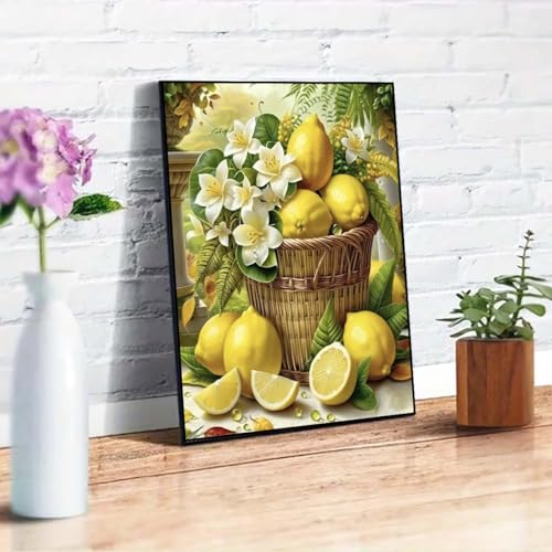 WCHUIMM Diamond Art Kit for Adults, Full Drill Diamond DIY 5d Lemon Diamond Art Kits Summer Diamond Art Kits Gem Art Wall Home Decor 12x16 inch - color: 26-43 Lemon