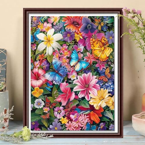 RYMILIE Flowers Diamond Art Kits for Adults Diamond Painting Kit | 5D Butterflies Diamond Art Painting Kit for Beginners, DIY Full Round Drill Gem Art Crafts for Home Wall Decor Gift - color: DP04105