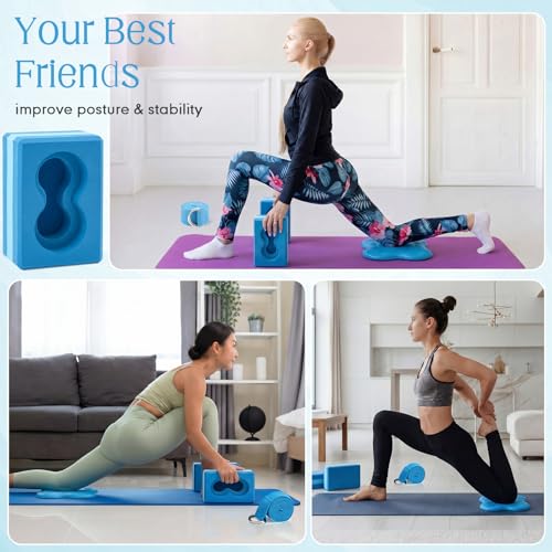 Yoga Blocks 2 Pack for Wrist Relief,Yoga Block with Knee Pads Strap - color: Blue