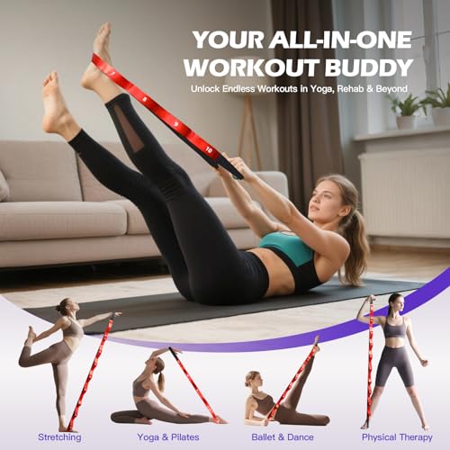 Non Elastic Stretching Strap with Loops - Yoga Straps for Physical Therapy, Durable Stretch Bands for Exercise, Flexibility Training, Hamstring & Leg Stretcher, Yoga/Pilates/Gymnastics - color: Red