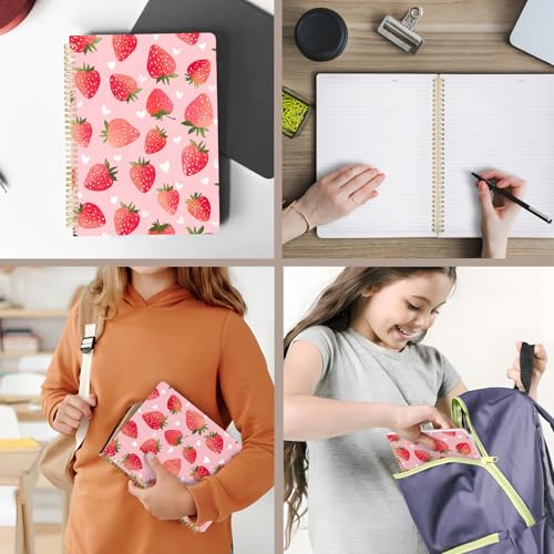 Cute Spiral Notebook journal A4 Aesthetic Pretty Design for Women Girls Kawaii with Pocket, 8.5 x 11 inch, Lined, Strawberry - color: Strawberry, style: Lined