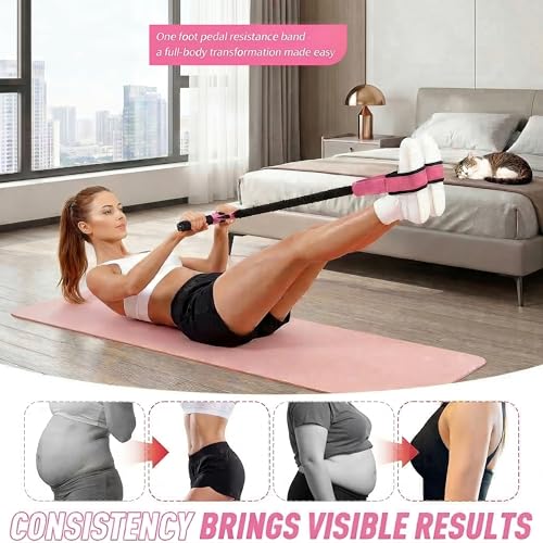 Upgraded Durable Pedal Resistance Band with Handle, Latex Tubes and Soft Foam Fabric Foot Pedal,for Abs Arm Leg Waist Workout, Core Pilates, Sit Up Fitness Equipment for Full Body Training(55 LBS) - color: 1-Pink