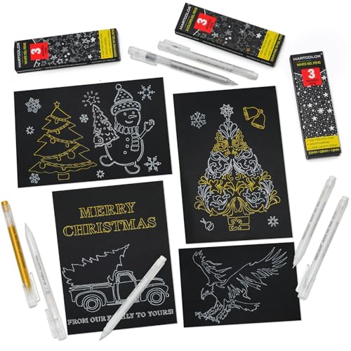 MARTCOLOR Gold Silver White Gel Pens, 3 Pack 1.0mm Fine Point Gel ink Pens | Opaque Archival Ink Pen for Black Paper Drawing, Art Highlight, Illustration, Bullet Journaling, Card Making & DIY Projects - style: Gold Silver White - 1.0mm