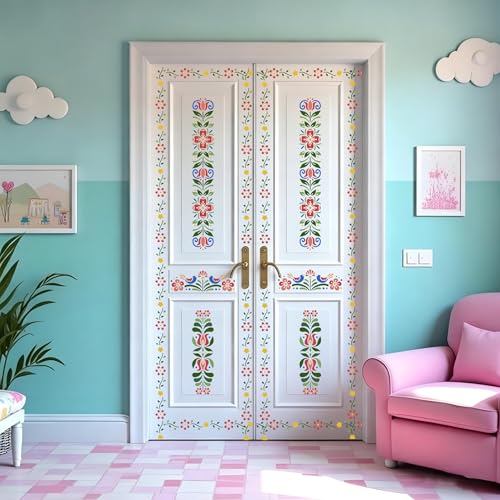 Talavera Stencil Mexican Stencils Floral Border Stencils for Crafts 11.8" | Reusable Flower Corner Stencil for Painting on Wood Wall Stairs Fabric DIY Crafts Decor - style: Border Corner