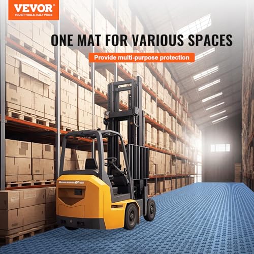VEVOR Garage Floor Tiles 12 x 12 x 0.53 inch, Interlocking Design Ease of Installation Double-Sided Texture Non-Slip Sturdiness, for Garages, Basements, Repair Shops, Blue, 50 Pack - color: Blue, size: 50 Pack Tile