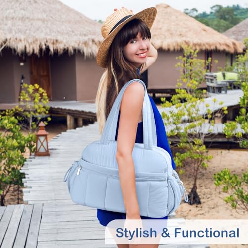 TOPDesign Travel Duffel Bag for Women, Puffer Gym Bag Sports Tote with Wet Pocket, Carry On Weekender with Luggage Sleeve (Ocean Blue) - color: Ocean Blue