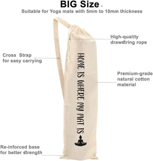 Mayatra's Organic Large Yoga Mat Tote Bag Cover -100% Cotton Lightweight,Washable Yoga Dust Bag With Adjustable Strap Unisex - color: Home